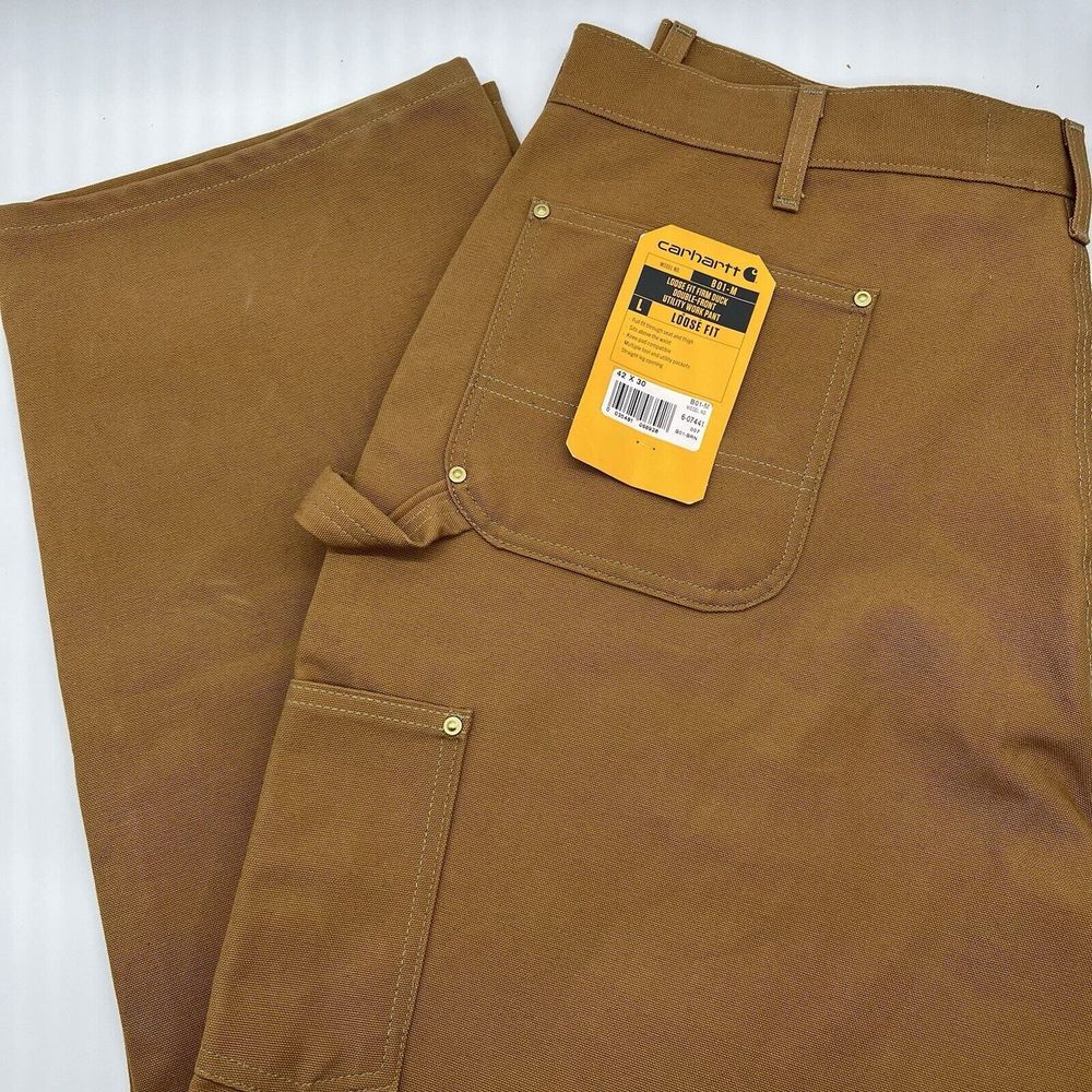 New Carhartt Loose‎ Fit 42x30 Firm Duck Double-Front Work Pant B01-M USA Brown